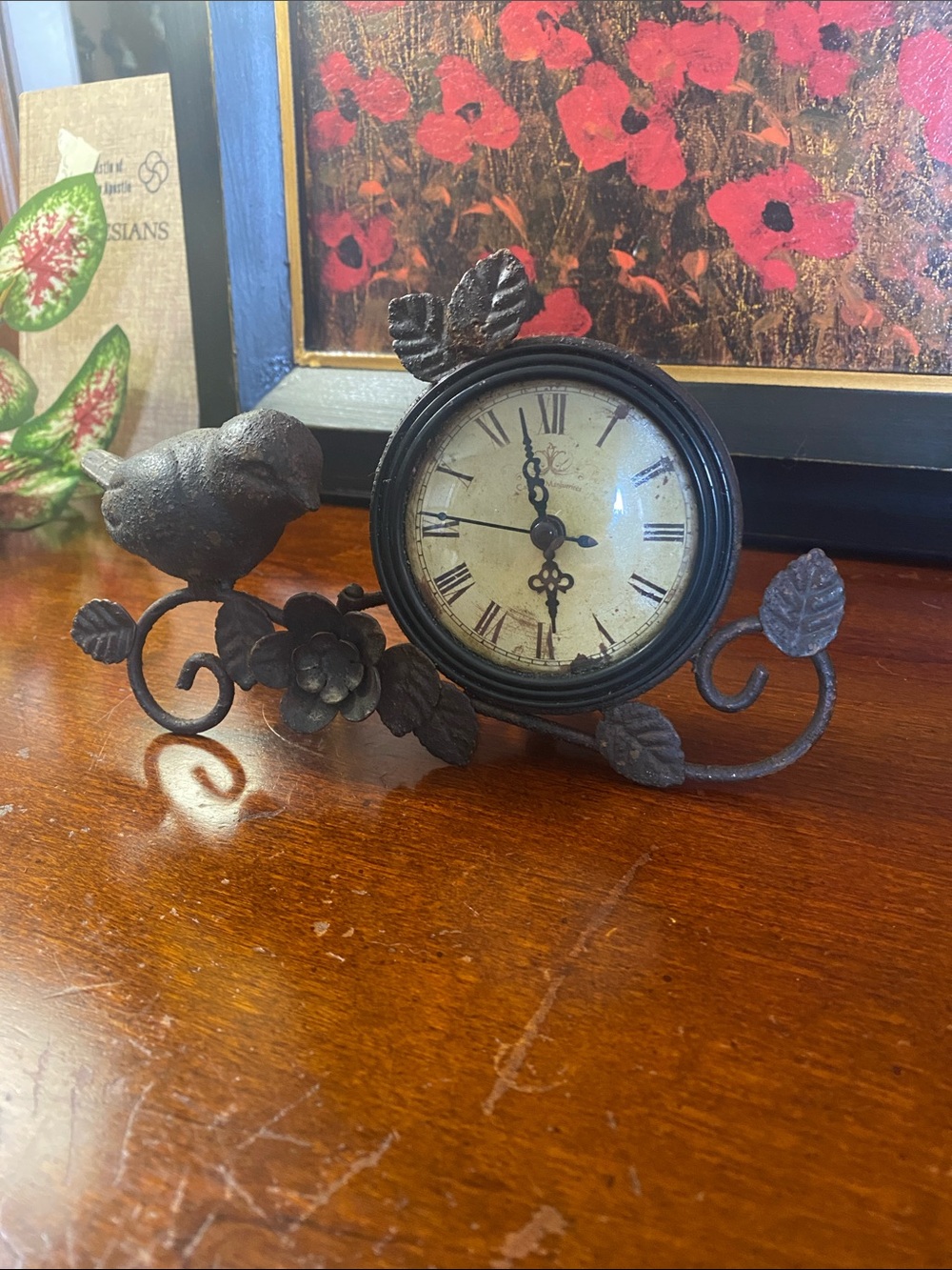 Vintage Cafe des Marguerites Cast Iron Bird Clock